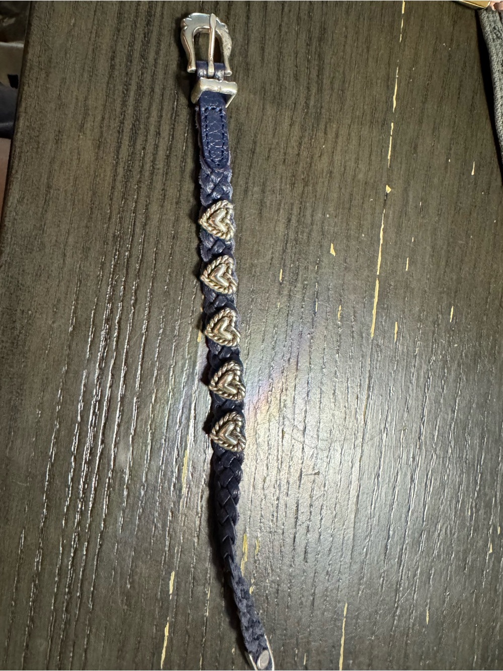 Brighton Braided Navy Leather Bracelet with Gold Heart Accents